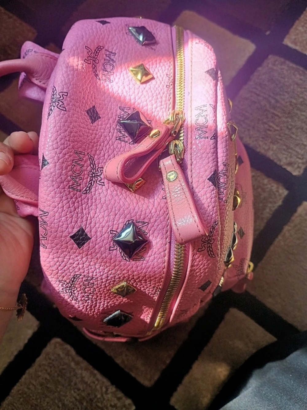MCM Stark Side Studs Backpack in Visetos Pink - Picture 7 of 15